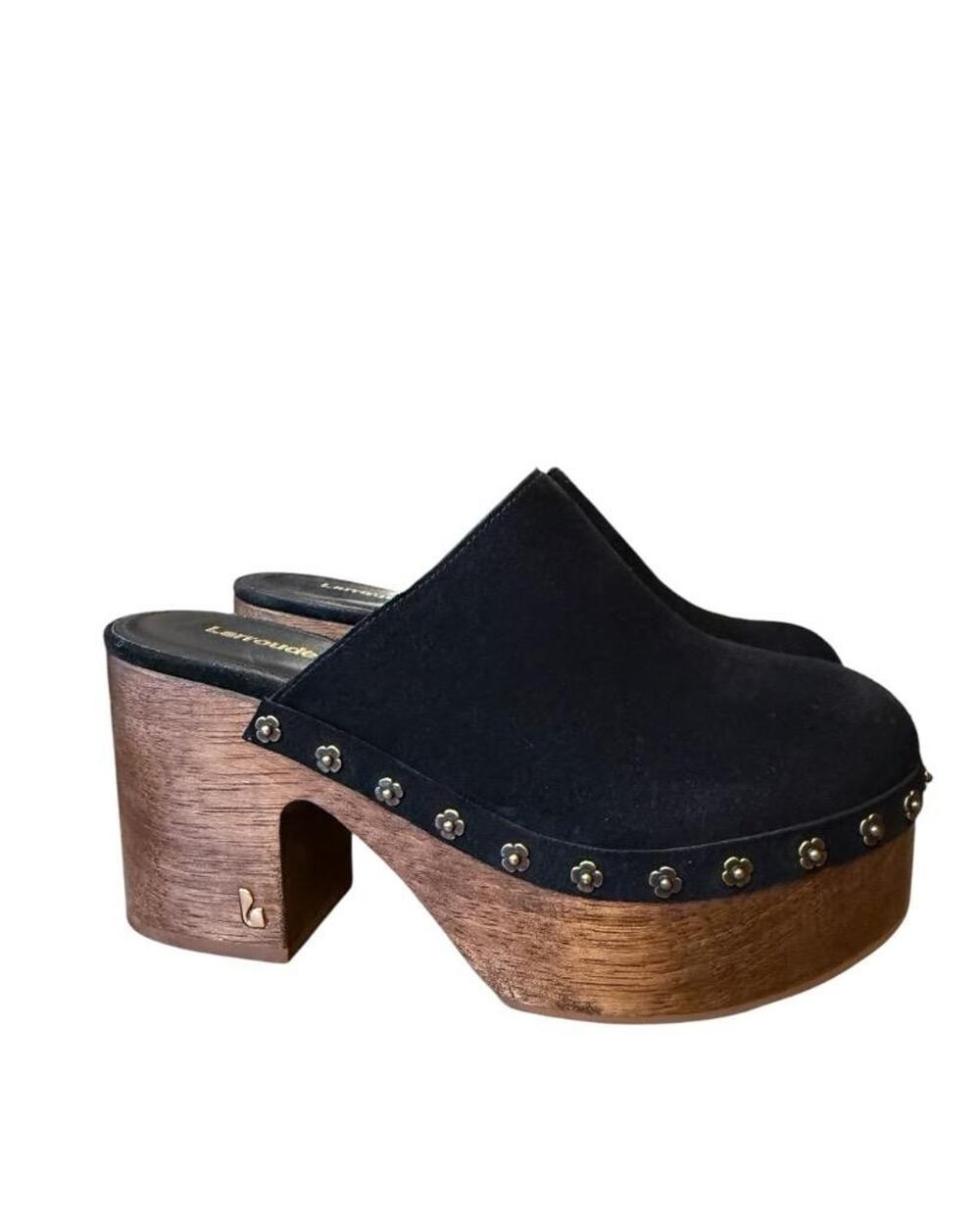 Larroude' Miso Black Suede Platform Wood Clog Women size 7